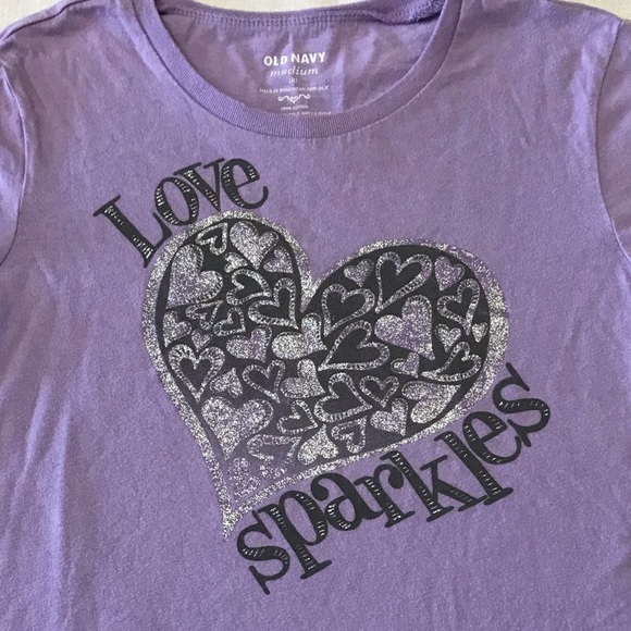 Girls Old Navy T Shirt Purple Love Sparkles - Picture 2 of 3